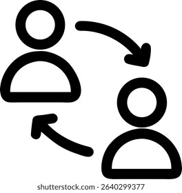 Single icon design representing staff, employees, customers, and a circle arrow. This image features icon, icon set, staff, employee, customer.