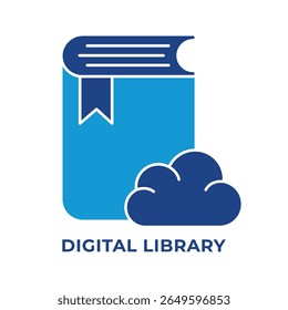 Digitale Bibliothek mit einem Symbol, Bildungssymbol im Stil von BLue