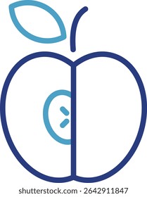 Icono único de doble tono de rodajas de manzana que contiene fibra que ayuda a ralentizar la absorción de azúcar en el torrente sanguíneo, bueno para los diabéticos y como una dieta para los enfermos.