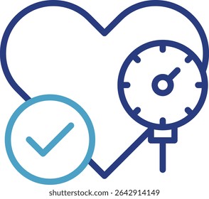 Un solo ícono comunica de manera efectiva las condiciones saludables de presión arterial y un buen Estado cardíaco, la salud cardíaca verificada o los buenos resultados de medición de la presión arterial.