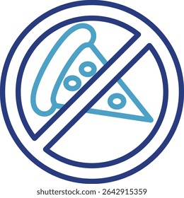 Single icon effectively communicates the prohibition of eating pizza for people with conditions such as diabetes or general health disorders.