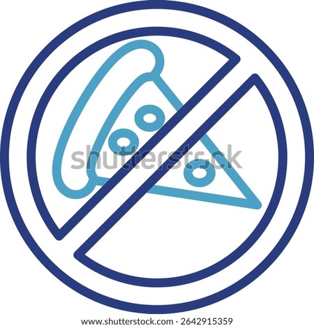 Single icon effectively communicates the prohibition of eating pizza for people with conditions such as diabetes or general health disorders.