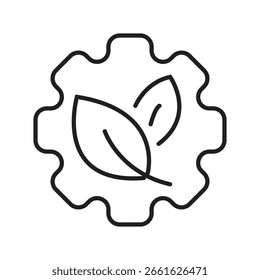 Icono único del concepto de ingeniería ambiental con naturaleza y equipo en estilo de contorno. Ilustración vectorial de trazo editable.