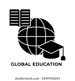 Ícone único Educação global, Ícone de educação em estilo de glifo, Ícone estilo sólido