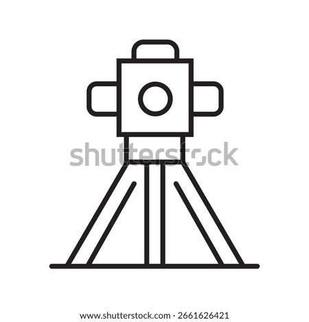 Single icon of laser level equipment used in construction and surveying in outline style. Editable stroke vector illustration.