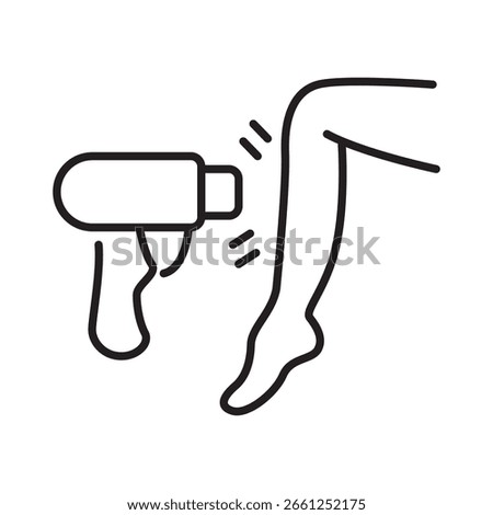 Single icon of a massage gun applied on calf, great for therapy, muscle recovery, or sports health. Editable stroke vector illustration.