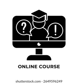 Single Icon Online Course, Education Icon in Glyph Style, Icon Solid Style