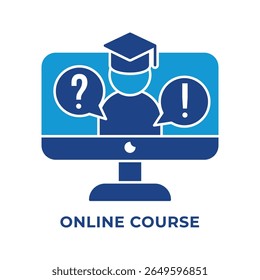 Single Icon Online Course, Education Icon in BLue Style