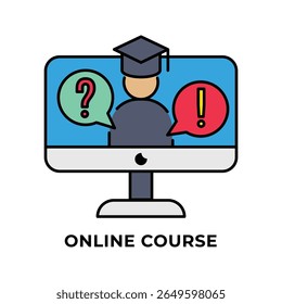Single Icon Online Course, Education Icon in Line Color Style