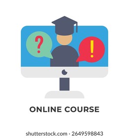 Single Icon Online Course, Education Icon in Flat Style
