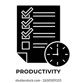 ÍCONE ÚNICO PRODUTIVIDADE, ÍCONE PARA APLICATIVO, SITE, APRESENTAÇÃO ETC. ÍCONE EM ESTILO DE GLIFO.