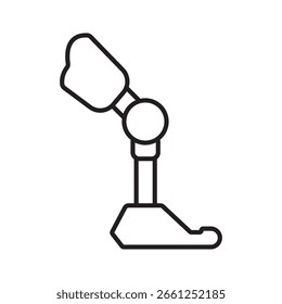 Ícone único de uma perna protética, perfeito para reabilitação, tecnologia assistencial ou uso ortopédico. Ilustração editável do vetor de traçado