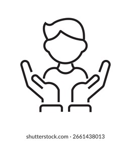 Single icon representing child care and support activities, illustrated in outline style. Editable stroke vector illustration.