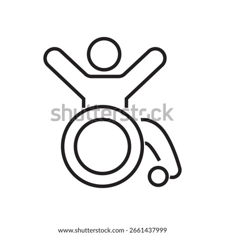 Single icon representing children with disabilities, inclusive in design, outlined style. Editable stroke vector illustration.