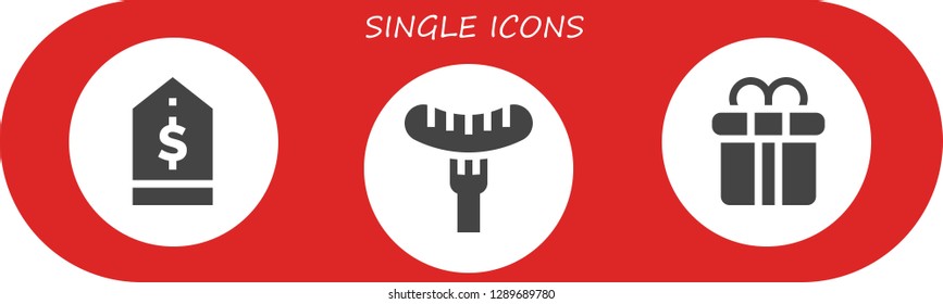  single icon set. 3 filled single icons. Simple modern icons about  - Tag, Sausage, Gift box
