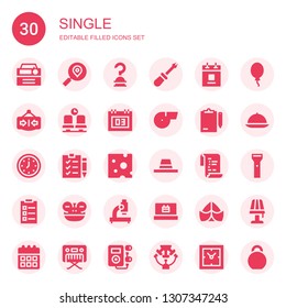 single icon set. Collection of 30 filled single icons included Radio, Search, Hook, Screwdriver, Calendar, Close, Waiting room, Whistle, Clipboard, Wall clock, Check list, Cheese