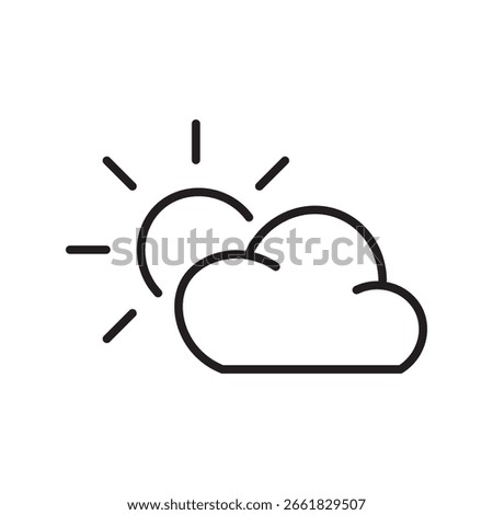 Single icon showing partly cloudy weather with sun and cloud elements in outline style, editable stroke vector illustration.