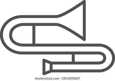 Single icon of simple line drawing musical instrument trombone