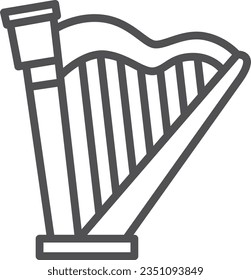 Single icon of simple line drawing musical instrument Harp