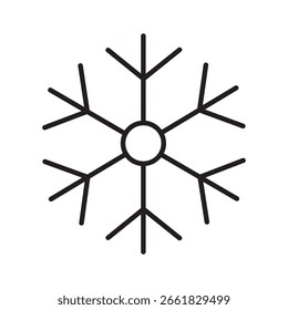 Single icon of a snowflake symbol representing cold weather in outline style, editable stroke vector illustration.