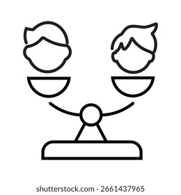 Ein einziges Symbol, das die Gleichheit der Kinderbetreuung und eine faire Behandlung symbolisiert, im Umrissstil gestaltet. Bearbeitbare Strich-Vektorgrafik.
