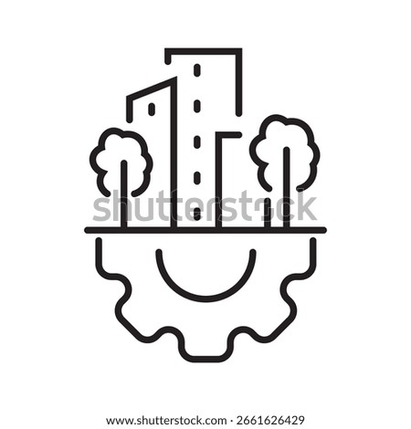 Single icon of urban planning concept with buildings, maps or zones in outline style. Editable stroke vector illustration.