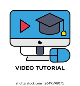 Single Icon Video Tutorial, Education Icon in Line Color Style