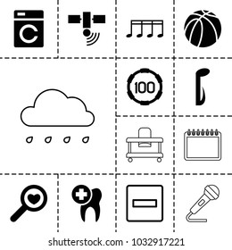 Single icons. set of 13 editable filled and outline single icons such as washing machine, basketball, music note, minus, 100 casino chip, baby walker, rain, heart search