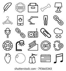 Single icons. set of 25 editable outline single icons such as casino chip and money, 25 casino chip, underpants, feather, table lamp, box, stairs, heart organ, calendar