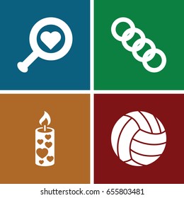 Single icons set. set of 4 single filled icons such as candle, volleyball, chain