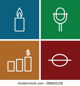 single icons set. Set of 4 single outline icons such as music note, microphone, candle