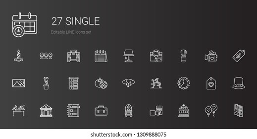 single icons set. Collection of single with bird cage, radio, clock, briefcase, checklist, museum, desk, wall clock, stationary bike, balloons. Editable and scalable single icons.