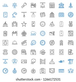 single icons set. Collection of single with briefcase, clapperboard, picture, tag, clock, wind rose, crane, trumpet, tent, bunk, frog, balloon. Editable and scalable single icons.