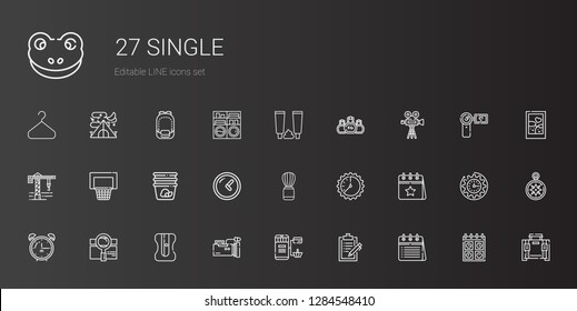 single icons set. Collection of single with calendar, clipboard, online shopping, video camera, sharpener, search, alarm clock, wall clock. Editable and scalable single icons.