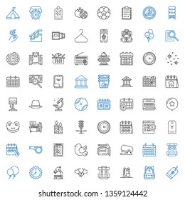 single icons set. Collection of single with price tag, backpack, balloons, microscope, wall clock, rucksack, calendar, stapler, video camera. Editable and scalable single icons.