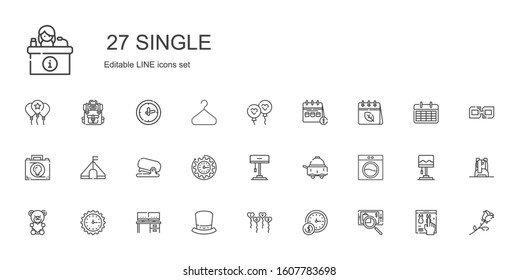 single icons set. Collection of single with searching, wall clock, balloons, hat, desk, teddy bear, washing machine, room service, lamp, clock. Editable and scalable single icons.