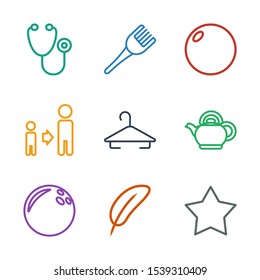 single icons. Trendy 9 single icons. Contain icons such as star, feather, bowling ball, teapot, hanger, son and father, coloring brush, stethoscope. single icon for web and mobile.