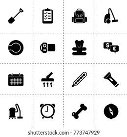 Single icons. vector collection filled single icons. includes symbols such as vacuum cleaner, list, shovel, video camera, teddy bear. use for web, mobile and ui design.