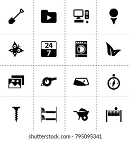 Single icons. vector collection filled single icons. includes symbols such as wheelbarrow, window repair, leaf, screw, shovel, media folder. use for web, mobile and ui design.