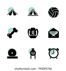Single icons. vector collection filled single icons set.. includes symbols such as mail, building crane roller, circular saw, tent. use for web, mobile and ui design.