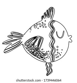 Single illustration of a fish line, coloring elements