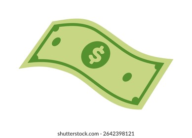 Single Illustration of Green Dollar Bill Waving on White Background