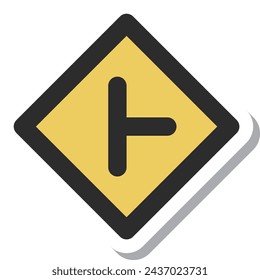 Single illustration of mini sign sticker ├With shaped road intersection