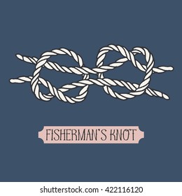 Single illustration of nautical Fishermans knot. Marine rope sign. Artistic hand drawn graphic design element for invitations, cards, decorations or logo