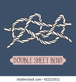 Single illustration of nautical knot. Double Sheet Bend close up. Marine rope sign. Artistic hand drawn graphic design element for invitations, cards, decorations or logo