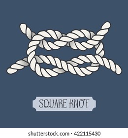 Single Illustration Of Nautical Square Knot. Marine Rope Sign. Artistic Hand Drawn Graphic Design Element For Invitations, Cards, Decorations Or Logo