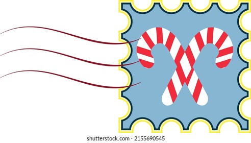 single illustration of a postage stamp with festive candies in a simple style