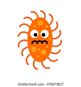 Single image of cute funny orange bacteria (germ) with many legs in flat cartoon style isolated on white background. Art vector illustration.