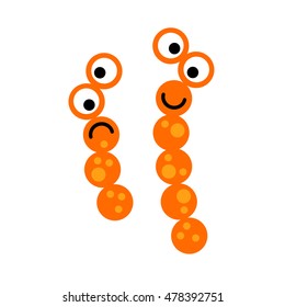 Single image of cute funny orange stick bacterias (germ) in flat cartoon style isolated on white background. Art vector illustration.