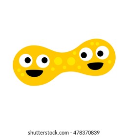 Single image of cute funny twin yellow bacteria (germ) in flat cartoon style isolated on white background. Art vector illustration.